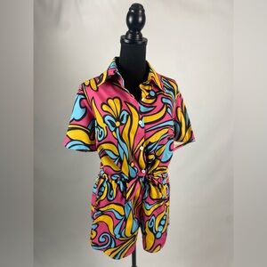 Matching Set SHEIN Pink Unity Allover Print Batwing Sleeve Blouse & Shorts